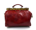 Ladies leather handbag doctor bag handheld shoulder bag medical purse red made in Italy