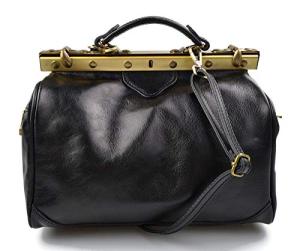 Ladies leather handbag doctor bag handheld shoulder bag medical purse black made in Italy