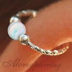 Silver Cartilage Earring Hoop - 925 Silver 20G Helix Piercing Earrings - White Opal Helix Piercing Earring for Women