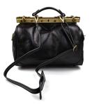 Ladies leather handbag doctor bag handheld shoulder bag medical purse black made in Italy