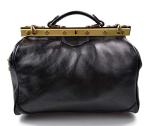 Ladies leather handbag doctor bag handheld shoulder bag medical purse black made in Italy