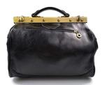 Ladies leather handbag doctor bag handheld shoulder bag medical purse black made in Italy