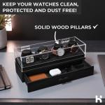 Holme & Hadfield Premium 4-Slot Wooden Watch Display Case – Handcrafted Men’s Watch Box with Accessory Drawer, Hinged Cover, Leather Lining – Birthday Gift for Collectors – Luxury Built to Last