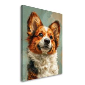 Welsh Corgi (Cardigan) Painted Illustration Canvas Art Print - Dog Portrait, Canine Decor, Pet Lovers, Vibrant Colors, Collectible Artwork