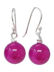 TreasureBay Handmade Women's Natural Gemstone Sterling Silver Dangle Drop Earrings 12mm Ball Beaded Earrings | Gift for Women, Girls (Pink Rose Agate)