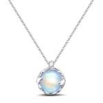 Blue Moonstone Pendant Necklace, Silver Handmade Circle Gemstone Jewellery, Valentine's Day Gift for Women