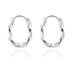 Weviway Silver Twisted Oval Huggie Hoop Earrings, Hypoallergenic, Small, Lightweight, Handmade Jewellery