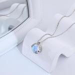 Blue Moonstone Pendant Necklace, Silver Handmade Circle Gemstone Jewellery, Valentine's Day Gift for Women