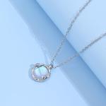 Blue Moonstone Pendant Necklace, Silver Handmade Circle Gemstone Jewellery, Valentine's Day Gift for Women