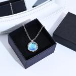 Blue Moonstone Pendant Necklace, Silver Handmade Circle Gemstone Jewellery, Valentine's Day Gift for Women