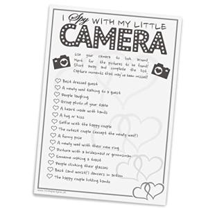 Selfie Challenge Game - I spy with my little camera - 10 Wedding/Marriage Cards - Favours - Black/White