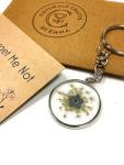 Handmade Forget me Not Keyring with Cotswold pressed flowers. Remembrance Funeral Favor keepsake or car accessory, new home keychain gift (silver)