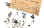 Cotswold Crafts By Emma Handmade Forget Me Not and Queen Anne's Lace Flower Keepsake Pendant with Silver Necklace, 13th Lace Anniversary Gift, Pressed Flowers in Elegant Teardrop Resin Silver Pendant