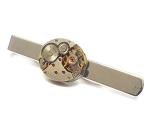 Watch Movement Tie Bar with embedded with synthetic Rubies, Oval Shaped