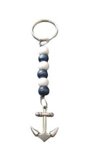 Anchor Keyring Handbag Charm Wood Nautical Maritime Navy and White Gift