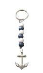 Anchor Keyring Handbag Charm Wood Nautical Maritime Navy and White Gift