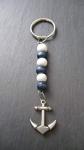 Anchor Keyring Handbag Charm Wood Nautical Maritime Navy and White Gift