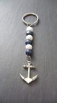 Anchor Keyring Handbag Charm Wood Nautical Maritime Navy and White Gift