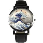 Great wave off Kanagawa painting design wristwatch - Black/Brown strap (Black)