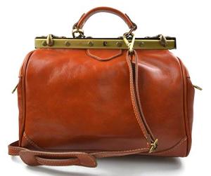 Ladies leather handbag doctor bag handheld shoulder bag medical purse honey made in Italy