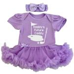 Daddy's Future Caddy Baby Girls Golf Purple Tutu Romper with Headband (3-6 Months)