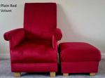 Adult Chair & Footstool in Plain Red Velvet Fabric Armchair Pouffe Accent