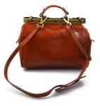 Ladies leather handbag doctor bag handheld shoulder bag medical purse honey made in Italy