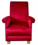 Adult Chair & Footstool in Plain Red Velvet Fabric Armchair Pouffe Accent