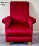Adult Chair & Footstool in Plain Red Velvet Fabric Armchair Pouffe Accent