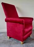 Adult Chair & Footstool in Plain Red Velvet Fabric Armchair Pouffe Accent
