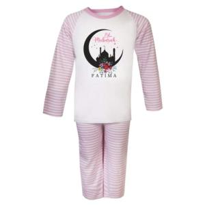Personalised Eid Mubarak Pyjamas For Girls, Siblings Matching Girls Eid Clothing, Gifts for Kids (5-6 Year) Pink