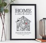 Personalised Housewarming Wall Print | New Home Map Gift (A4-30x21cm, Print & Standard Frame)