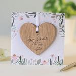 New Home Card With Wooden Heart Plaque Decoration Keepsake - New House Gift - New Memories (Pink Card)