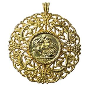 St Georges Coin Pendant Set in a Round Filigree Setting with a 9ct Bale 50 mm 17.5g