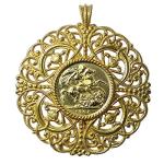 St Georges Coin Pendant Set in a Round Filigree Setting with a 9ct Bale 50 mm 17.5g