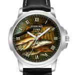 Fishing Time Fishermans Gents Men's Customised Personalised Wrist Watch Birthday Anniversary Best Gift Engraved