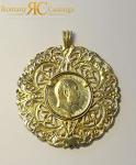 St Georges Coin Pendant Set in a Round Filigree Setting with a 9ct Bale 50 mm 17.5g