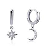 925 Sterling Silver Huggie Hoop Earrings with Moon & Star Design - Handmade Drop Dangle Jewelry for Women & Girls