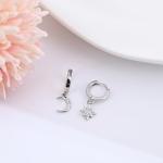 925 Sterling Silver Huggie Hoop Earrings with Moon & Star Design - Handmade Drop Dangle Jewelry for Women & Girls