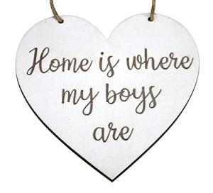 MadeAt94 Home Is Where My Boys Are Heart Plaque Gift for Mum Mummy and Grandparents