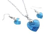 Beautiful Crystal Heart Pendant Jewellery Set (Sky Blue)