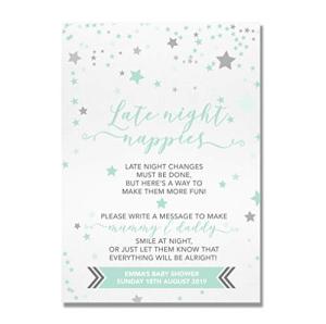 Personalised Late Night Nappies Baby Shower Game Sign Blue/Pink or Green Star Design (ST9)