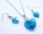 Beautiful Crystal Heart Pendant Jewellery Set (Sky Blue)