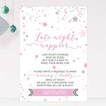 Personalised Late Night Nappies Baby Shower Game Sign Blue/Pink or Green Star Design (ST9)