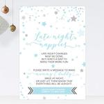 Personalised Late Night Nappies Baby Shower Game Sign Blue/Pink or Green Star Design (ST9)