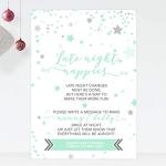 Personalised Late Night Nappies Baby Shower Game Sign Blue/Pink or Green Star Design (ST9)