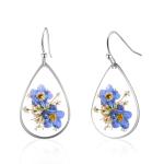 Forget Me Not Earrings Pressed Flower Earrings Embossed Teardrop Earrings Silver Earrings for Women Dangle Earrings Personalized Handmade Earrings