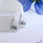 Forget Me Not Earrings Pressed Flower Earrings Embossed Teardrop Earrings Silver Earrings for Women Dangle Earrings Personalized Handmade Earrings