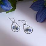 Forget Me Not Earrings Pressed Flower Earrings Embossed Teardrop Earrings Silver Earrings for Women Dangle Earrings Personalized Handmade Earrings
