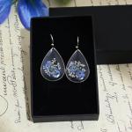 Forget Me Not Earrings Pressed Flower Earrings Embossed Teardrop Earrings Silver Earrings for Women Dangle Earrings Personalized Handmade Earrings